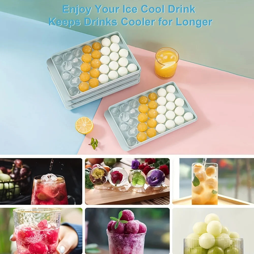 2 Trays Round Ice Cube with Lid & Bin